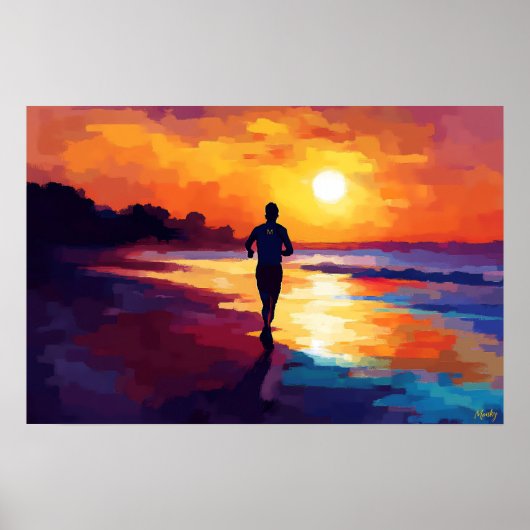 Pop Art Hardlopen bij Zonsondergang – Strandloper Poster (Voorkant)
