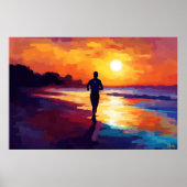 Pop Art Hardlopen bij Zonsondergang  – Strandloper Poster (Voorkant)