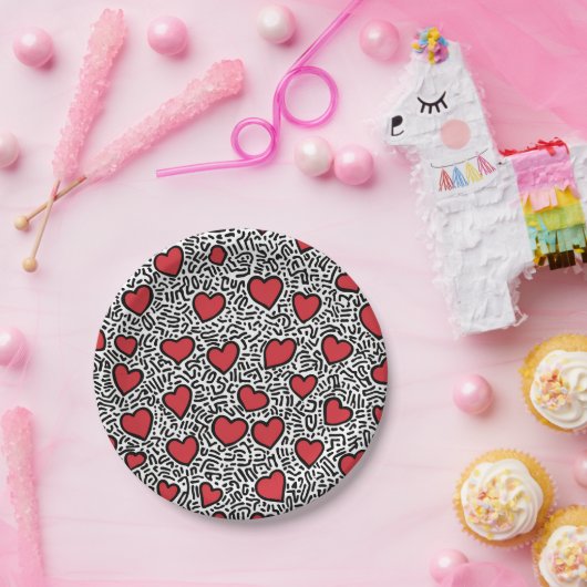 Pop Art Hart Patroon Papieren Bordje (Feest)