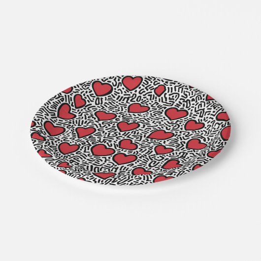 Pop Art Hart Patroon Papieren Bordje (Gekanteld)