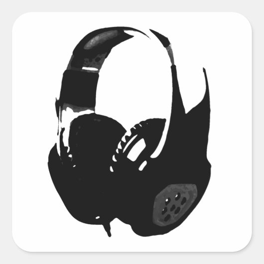 Pop Art Headphone Vierkante Sticker (Voorkant)
