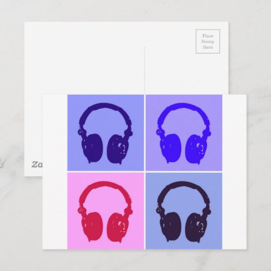 Pop Art Headphones Briefkaart (Voorkant / Achterkant)