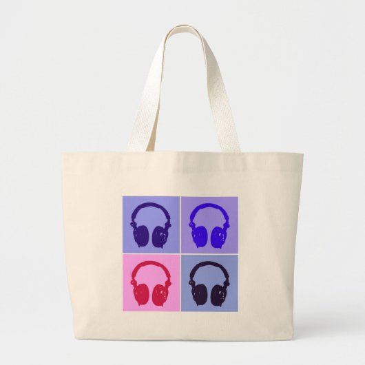 Pop Art Headphones Grote Tote Bag (Voorkant)