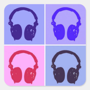 Pop Art Headphones Vierkante Sticker