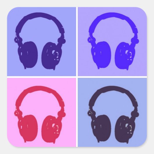 Pop Art Headphones Vierkante Sticker (Voorkant)