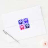 Pop Art Headphones Vierkante Sticker (Envelop)