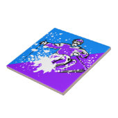 Pop-art het Skien Paarse Blauwe Diagonaal Tijdige Tegeltje (Zijkant)