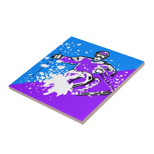 Pop-art het Skien Paarse Blauwe Diagonaal Tijdige Tegeltje (Zijkant)