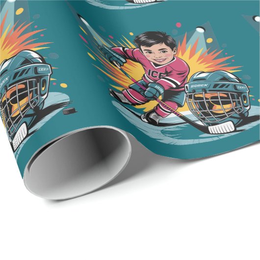 Pop Art Hockey Speler Verjaardag Bash Cadeaupapier (Rol Hoek)