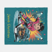 Pop Art Hockey Speler Verjaardag Bash Fleece Deken (Voorkant (Horizontaal))