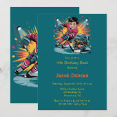 Pop Art Hockey Speler Verjaardag Bash Kaart (Voorkant / Achterkant)