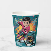 Pop Art Hockey Speler Verjaardag Bash Papieren Bekers (Achterkant)