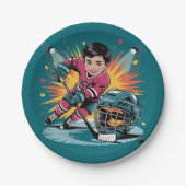 Pop Art Hockey Speler Verjaardag Bash Papieren Bordje (Voorkant)