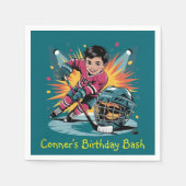 Pop Art Hockey Speler Verjaardag Bash Servet (Voorkant)