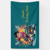 Pop Art Hockey Speler Verjaardag Bash Spandoek (Verticaal)
