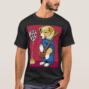 Pop Art Hond Speelt Instrument Retro Strip T-shirt