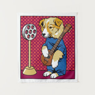 Pop Art Hond Speelt Instrument Retro Strip Wandkleed