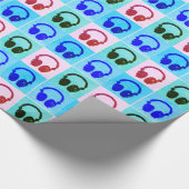 Pop Art Hoofdtelefoon Blauw Retro  Stijl Cadeaupapier (Hoek)