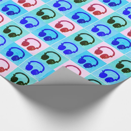 Pop Art Hoofdtelefoon Blauw Retro Stijl Cadeaupapier (Hoek)