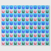 Pop Art Hoofdtelefoon Blauw Retro  Stijl Cadeaupapier (Vlak)