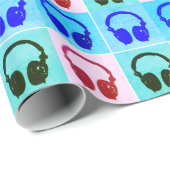 Pop Art Hoofdtelefoon Blauw Retro  Stijl Cadeaupapier (Rol Hoek)