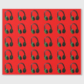 Pop Art Hoofdtelefoon Rood Groen Kerst Cadeaupapier (Vlak)