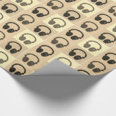 Pop Art Hoofdtelefoon Sepia Retro  Stijl Cadeaupapier (Hoek)