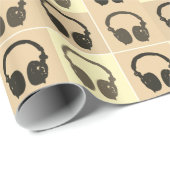 Pop Art Hoofdtelefoon Sepia Retro  Stijl Cadeaupapier (Rol Hoek)