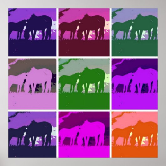 Pop Art Horses & Sunset Artwork Poster (Voorkant)