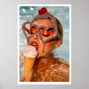 Pop Art IJscrème Print Glamoureuze Vrouw in Zwemba