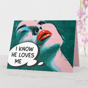 Pop Art Ik Weet Dat Hij Van Me Houdt Turquoise Roz Kaart