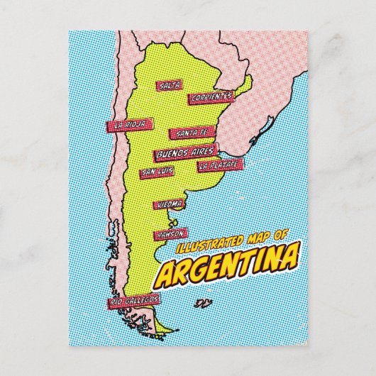 Pop Art Illustrated Argentinië Briefkaart (Voorkant)