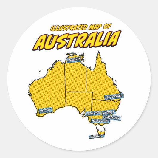 Pop Art Illustrated Australië Ronde Sticker (Voorkant)