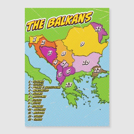 Pop Art Illustrated Balkan kaart (Voorkant)