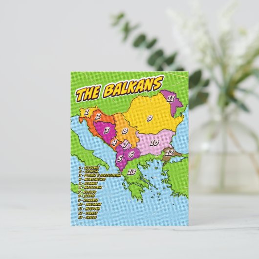 Pop Art Illustrated Balkan kaart (Staand voorkant)