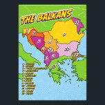 Pop Art Illustrated Balkan kaart Foto Afdruk<br><div class="desc">Een gestileerde kaart van de Balkanregio,  met een esthetische pop met gewaagde contouren en een gestileerde achtergrond. De kaart is verdeeld in 13 genummerde regio's,  die elk een ander land vertegenwoordigen.</div>
