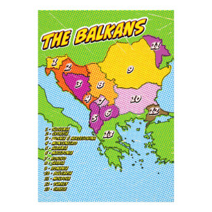 Pop Art Illustrated Balkan kaart Foto Afdruk
