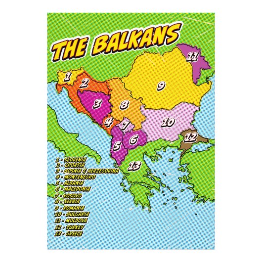 Pop Art Illustrated Balkan kaart Foto Afdruk (Voorkant)
