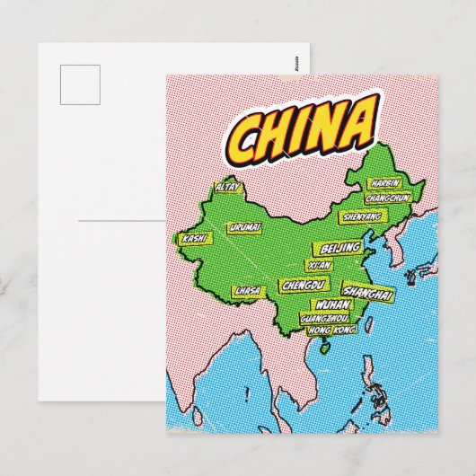 Pop Art Illustrated China kaart (Voorkant / Achterkant)