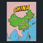 Pop Art Illustrated China kaart Perfect Poster<br><div class="desc">Pop Art Illustrated China Aziatische kaart in een prachtige versleten stijl.</div>