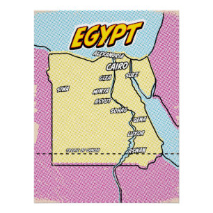 Pop Art Illustrated Egypt kaart Perfect Poster