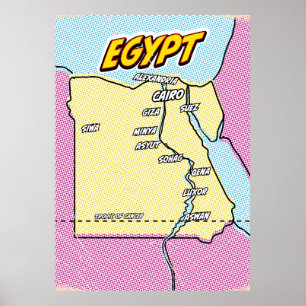 Pop Art Illustrated Egypt kaart Poster