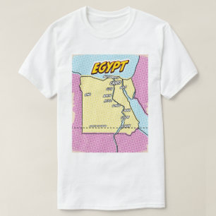 Pop Art Illustrated Egypt kaart T-shirt