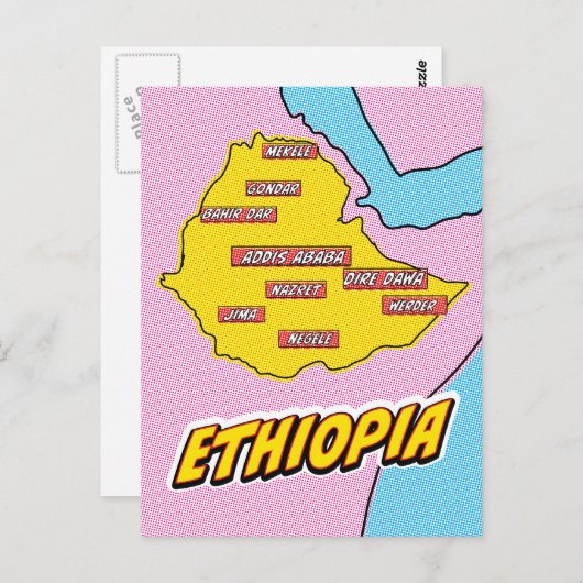 Pop Art Illustrated Ethiopia kaart (Voorkant / Achterkant)
