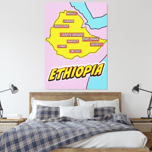 Pop Art Illustrated Ethiopia kaart Canvas Afdruk (Insitu (Slaapkamer))