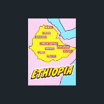 Pop Art Illustrated Ethiopia kaart Canvas Afdruk<br><div class="desc">Deze visueel opvallende kaart van Ethiopië is een mengeling van geografie en pop kunst. Dappere kleuren,  iconische beelden en speelse typografie komen samen om een uniek en boeiend stuk te creëer.</div>