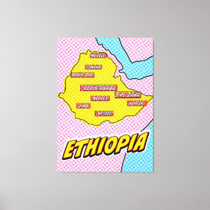 Pop Art Illustrated Ethiopia kaart Canvas Afdruk