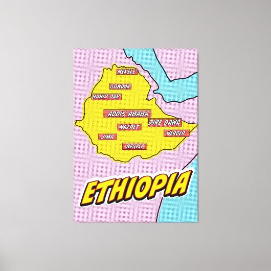 Pop Art Illustrated Ethiopia kaart Canvas Afdruk (Voorkant)