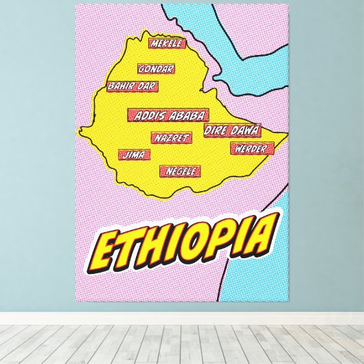 Pop Art Illustrated Ethiopia kaart Canvas Afdruk (Insitu (Houten vloer))