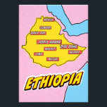 Pop Art Illustrated Ethiopia kaart Foto Afdruk<br><div class="desc">Deze visueel opvallende kaart van Ethiopië is een mengeling van geografie en pop kunst. Dappere kleuren,  iconische beelden en speelse typografie komen samen om een uniek en boeiend stuk te creëer.</div>
